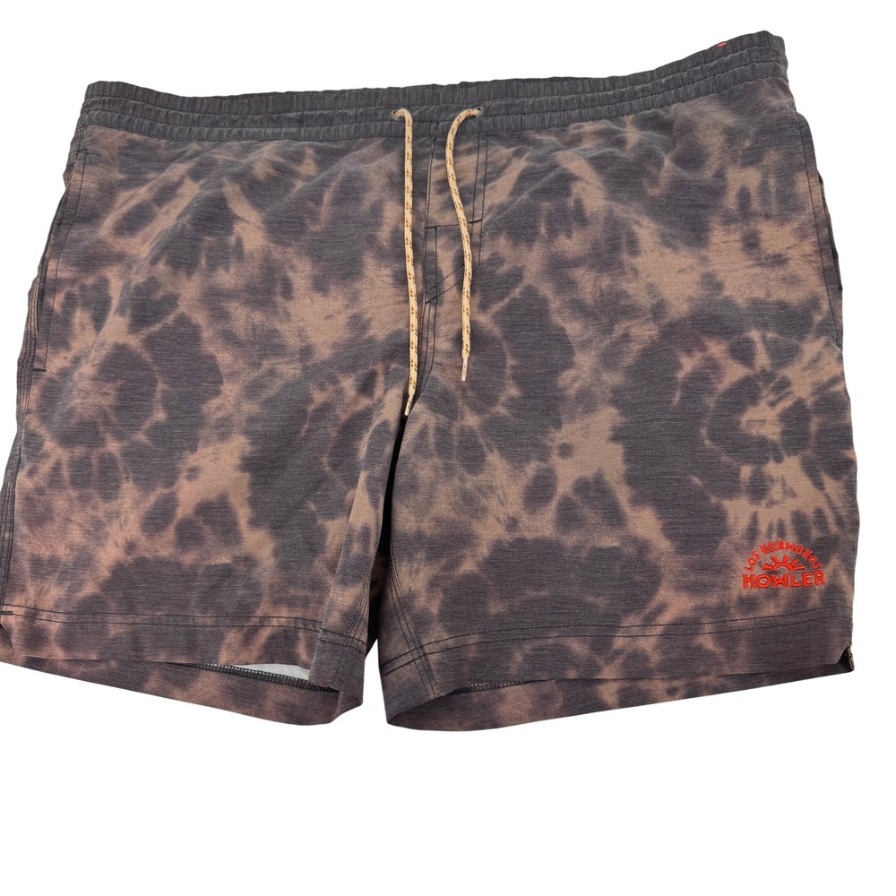 Howler Brothers Board Shorts Mens 34 Charcoal Tan Tie Dye Los Hermanos Swim
